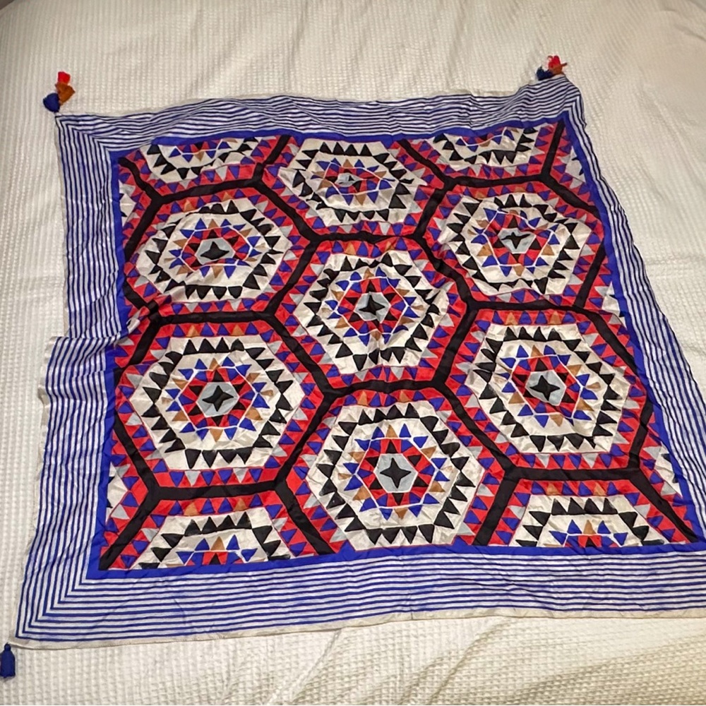 Lucky Brand Boho Geometric Red and Blue Scarf